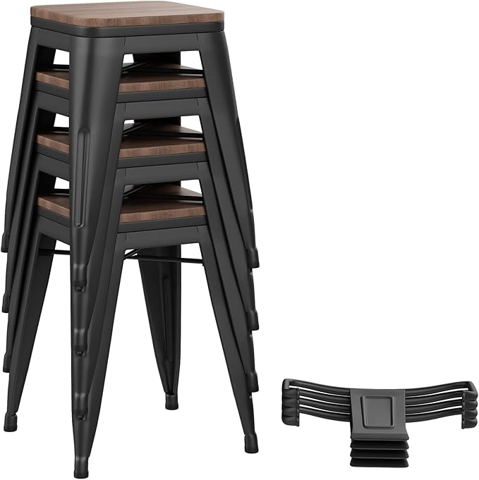 Yongchuang 18" Bar Stools Set of 4 Metal Stackable Short Stools - Image 5