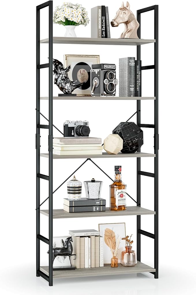 OTK 5 Tier Bookshelf, Tall Bookcase, Office Shelf Storage Organizer, Modern by OTK
