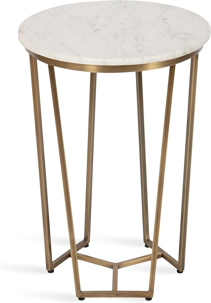 Kate and Laurel Solvay Round Metal and Wood Side Table, Walnut and Antique Brass by KateandLaurel