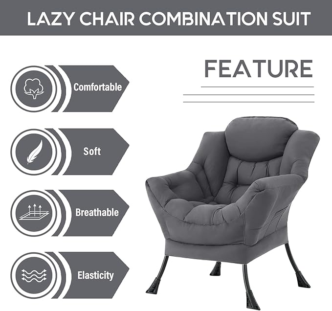 LITA Lazy Chair with Ottoman, Modern Accent Leisure Upholstered Sofa, - Image 5