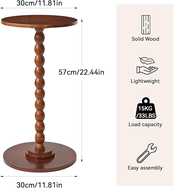 Round Side Table, Solid Wood End Table, Small Drink Table Sofa End Table - Image 3