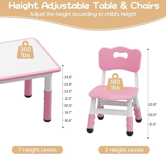 GarveeHome Kids Table and 6 Chairs Set, Height Adjustable Toddler Table and - Image 5