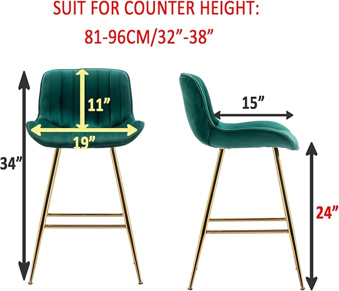 Sidanli Counter Height Bar Stools Set of 2, Modern Velvet Barstools - Image 2