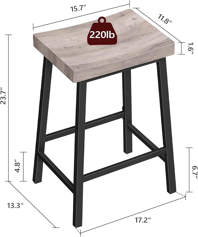 Bar Stools, Counter Height Bar Stools Set of 2, 23.7 Inch Saddle Stools - Image 5