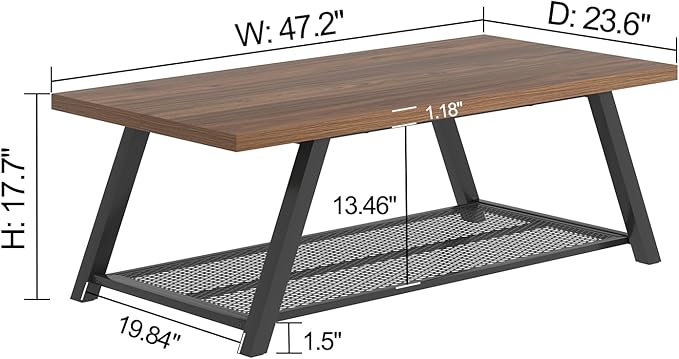 FOLUBAN Modern Coffee Table, Rustic Wood and Metal Center Table - Image 2