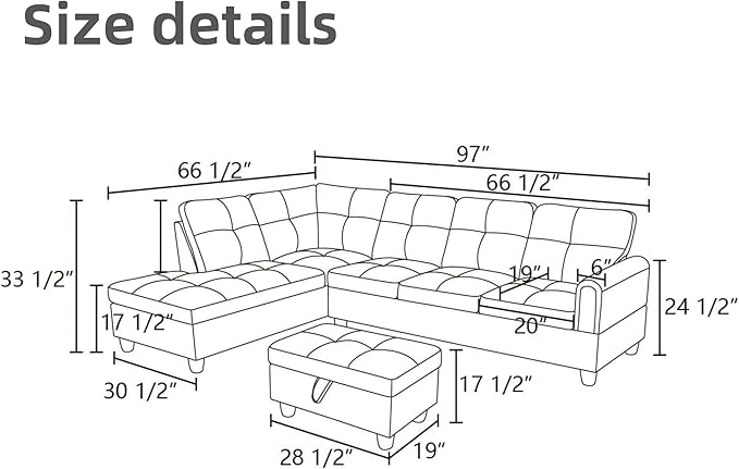 L Shaped Sectional Couches for Living Room, Modern Modular Sectional Sofa - Image 2