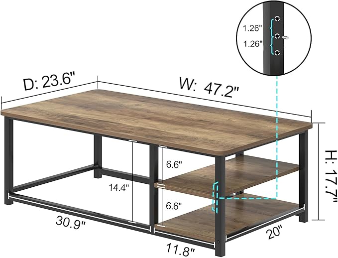 EXCEFUR Coffee Table with Storage Shelf, Modern Wood and Metal Center Table - Image 2