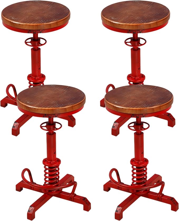 4-Piece American Antique Steampunk Bar Stool 24.41"-28.35" Vintage Industrial - Image 3