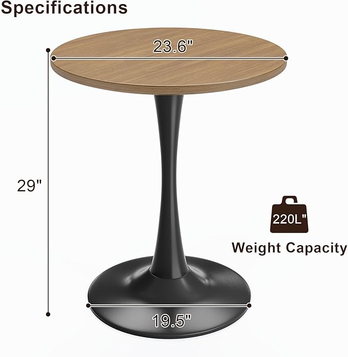 24 inch Small Tulip Table for 2 Person, Walnut Round Dining Table for Kitchen - Image 2