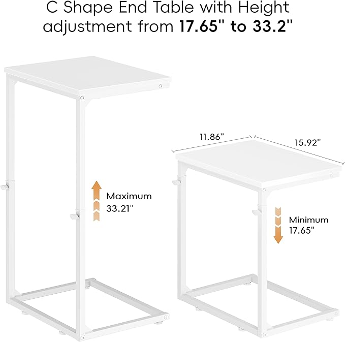 Vagusicc C Shaped End Table for Couch, 33.2'' Extra Tall C Table Adjustable - Image 2
