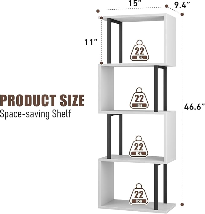Gadroad 4-Tier Bookshelf, Narrow S-Shaped Geometric Bookcase, Wood Decorative - Image 5