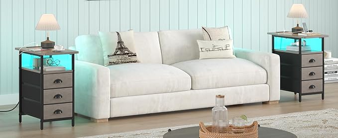 End Table with Charging Station, LED Side Tables with USB Ports and Outlets - Image 8