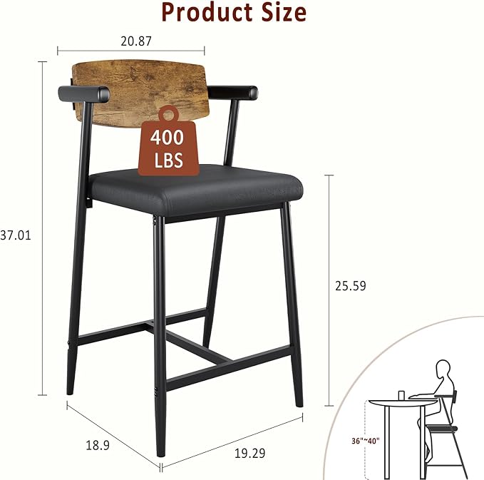 GarveeHome Counter Height Bar Stools Set of 2 - Image 2