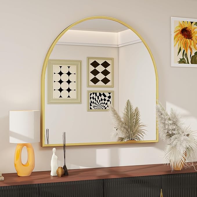 BEAUTYPEAK 31"x32" Arch Bathroom Mirror, Wall Mounted Vanity Metal Frame Mirror by BEAUTYPEAK