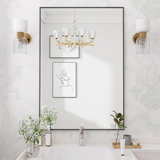 Koonmi Black Rectangle Wall Mirror, 20x30 Inch Bathroom Mirror, Aluminum Frame by KOONMI