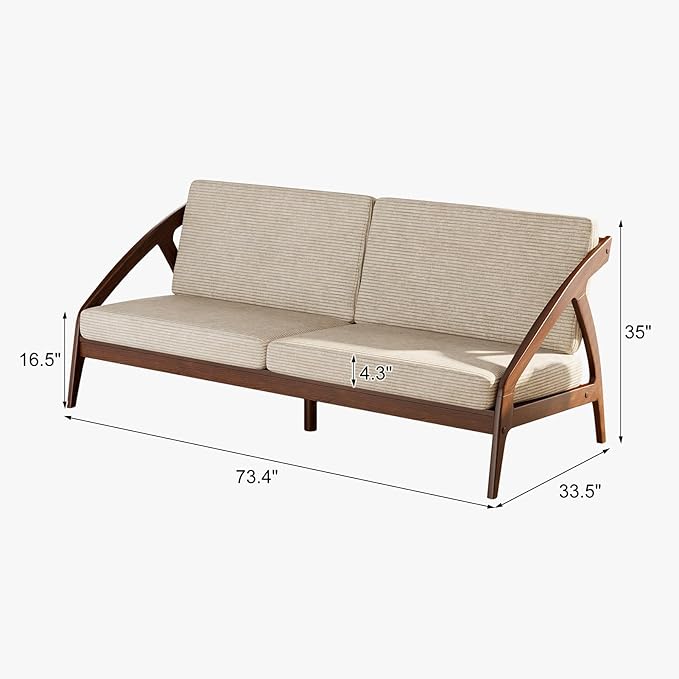 73.4" Solid Wood Upholstered Sofa, Comfortable Seat Cushion, Removable Cover - Image 3