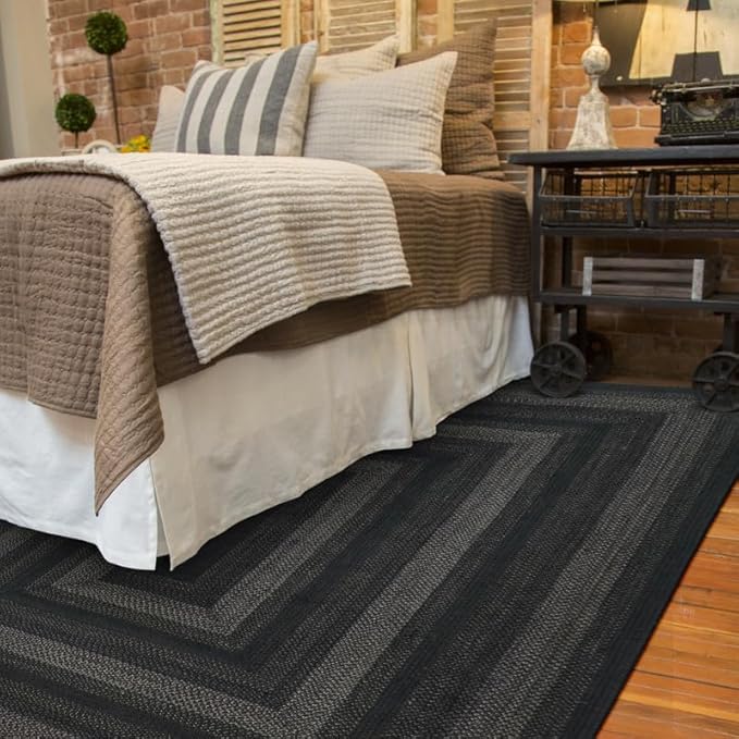 Homespice Jet Black Braided Area Rugs 5x8' – Primitive Gray and Black Rug - Image 10