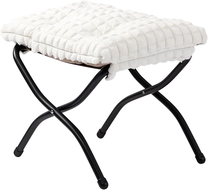 HollyHOME 15" Folding Footrest Stool, Upholstered Small Foldable Ottoman by HollyHOME