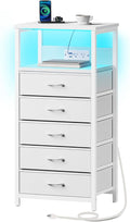 Seventable Night Stand with Charging Station, Tall Nightstand with 5 Fabric by Seventable