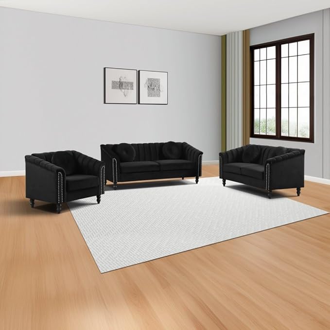 Sectional Sofa Set, Microfiber Chesterfield Upholstered Sofas Loveseat Couch - Image 2