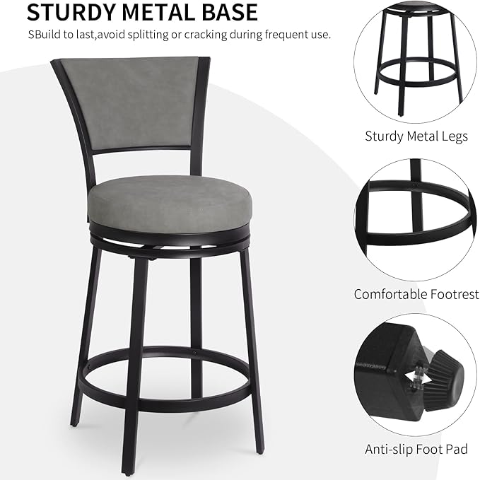 Bar Stools Set of 2, 25 Inch Metal Counter Height Bar Chairs, Modern Faux - Image 6