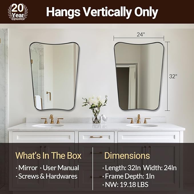 ANDY STAR Matte Black Bathroom Mirror, 24x32 Inch Asymmetrical Wall Mirror - Image 2