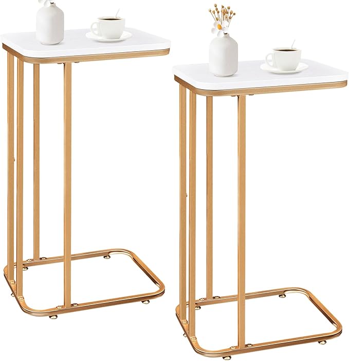 C Shaped End Table Set of 2, 27 Inches High Small Side Table by KJGKKHOME