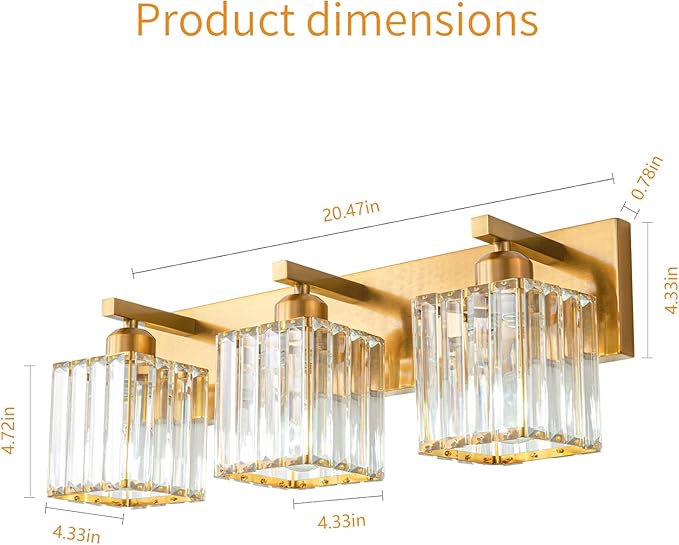 Modern Bathroom Vanity Light 3-Lights Gold Crystal Bathroom Wall Light Vanity - Image 6