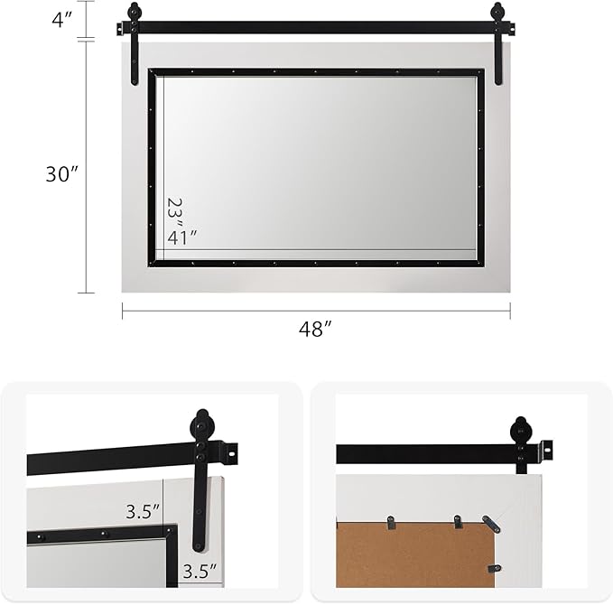 YOSHOOT Farmhouse Barn Door Mirror, Wood Frame Wall Mirror, Wooden Mirror - Image 5