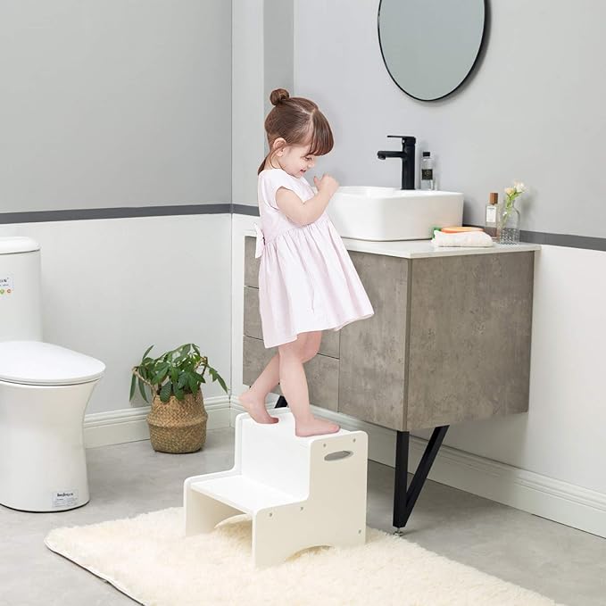 WOOD CITY Toddler Step Stool, Wooden 2 Step Stools - Image 4