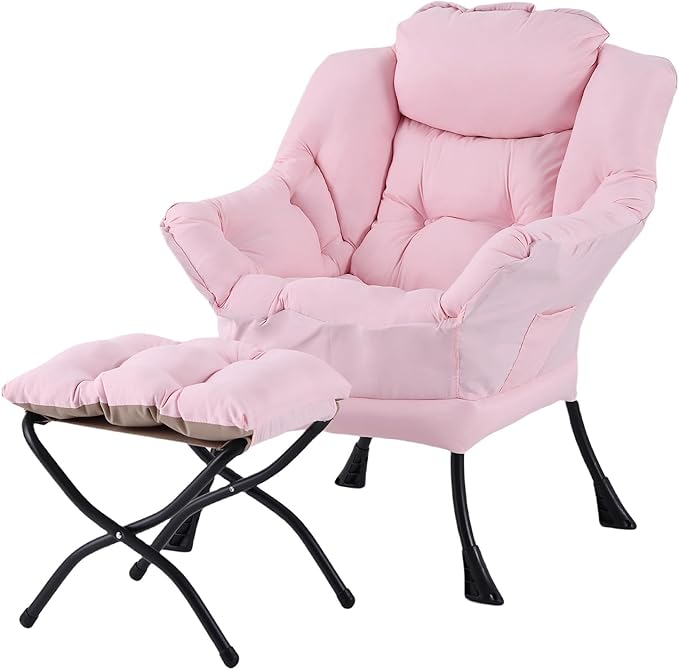 Lazy Chair with Folding Ottoman, Modern Accent Lounge Armchair with Armrests by MBOOYOME