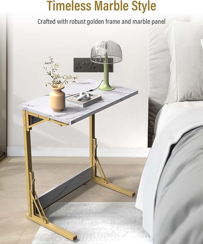 Tatub 24" Folding TV Tray Table, Marble C Shaped End Table - Image 4