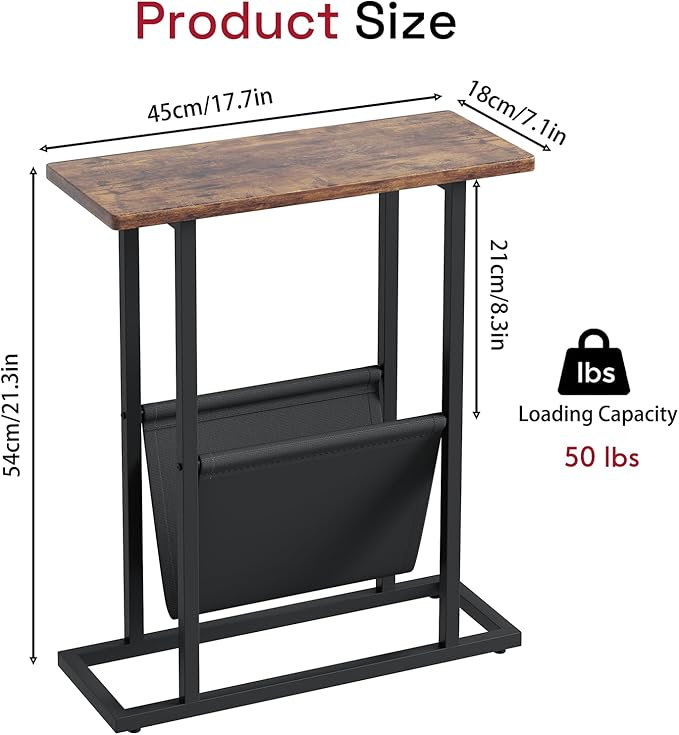 Yusong Small Narrow Side Table for Small Spaces, 17.7" W Slim End Table - Image 3