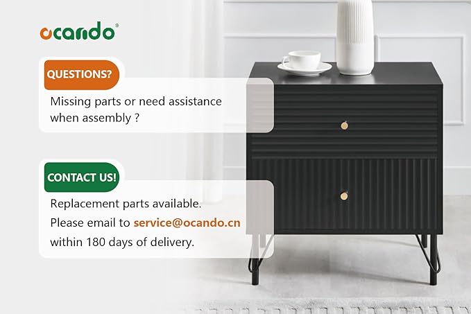 OCANDO Black Night Stand 19" Bedroom Bedside Table, Mid Century Modern Small - Image 9