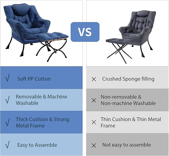 Lazy Chair with Ottoman, Modern Chair with Folding Footrest, Lounge Accent Chair - Image 8
