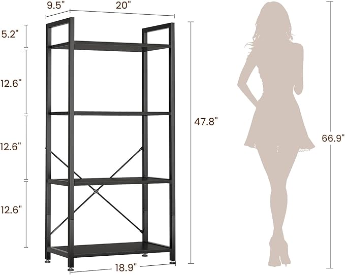Casaottima Book Shelf, 4 Tier Bookshelf, Modern Wood Bookcase Shelves - Image 2