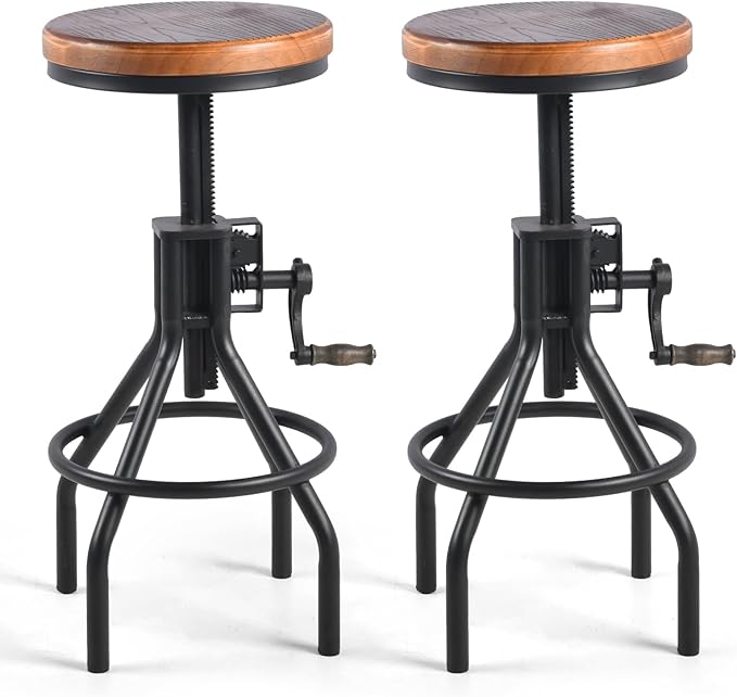 Diwhy Industrial Farmhouse Counter Stool Wooden Seat Height Adjustable by Diwhy