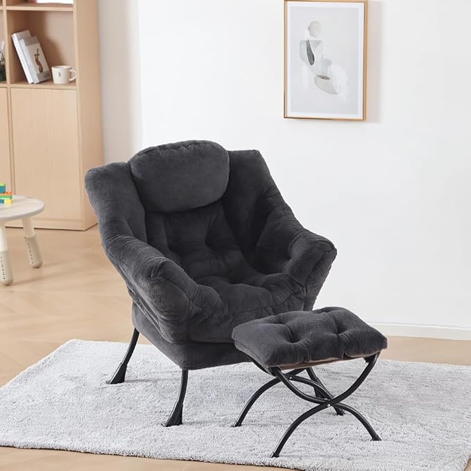 Plush Lazy Chair and Ottoman, Large Contemporary Accent Lounge Chair - Image 5