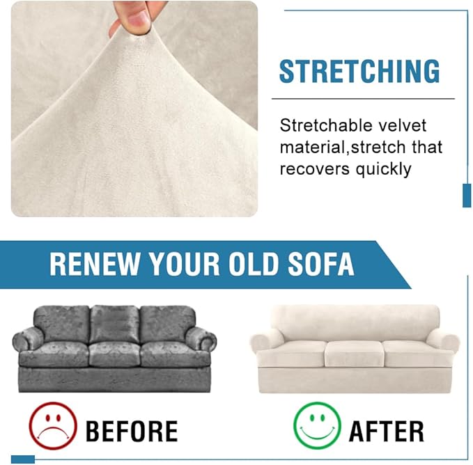 H.VERSAILTEX Sofa Cover 4 Piece T Cushion Sofa Slipcovers Couch Cover Furniture - Image 5