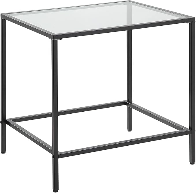 CAWS 22" W Black End Table, Tempered Glass Rectangle Side Table, Night Stand - Image 3