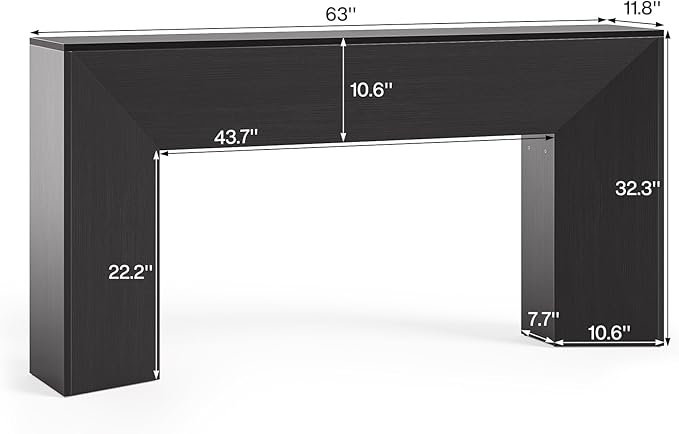 LITTLE TREE Console Table for Entryway, 63 Inches Extra Long Black Wooden Sofa - Image 2