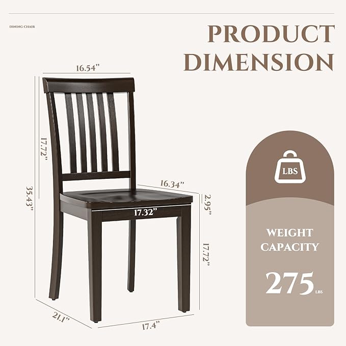 COLAMY Wooden Dining Chairs Set of 2, Solid Rubberwood Kitchen & Dining Room - Image 3