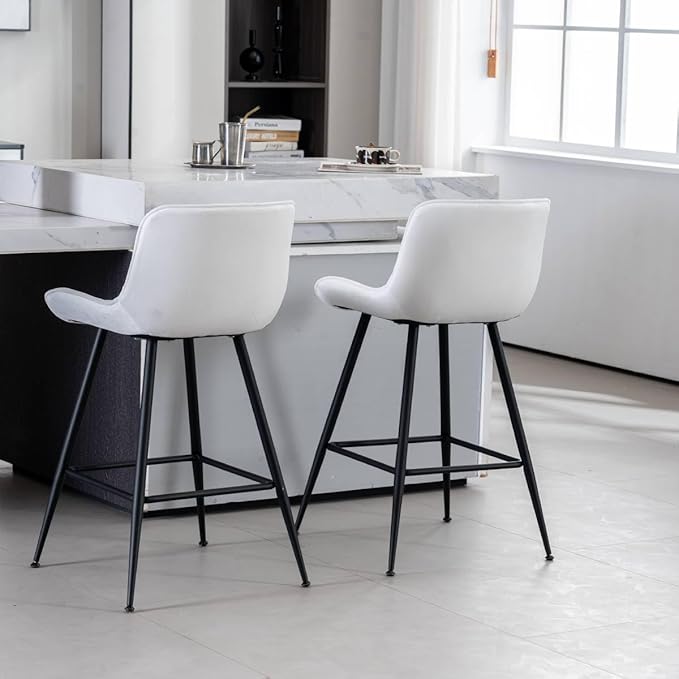 24’’ Bar Stools Set of 2 Modern Barstools White Bar Stools - Image 4