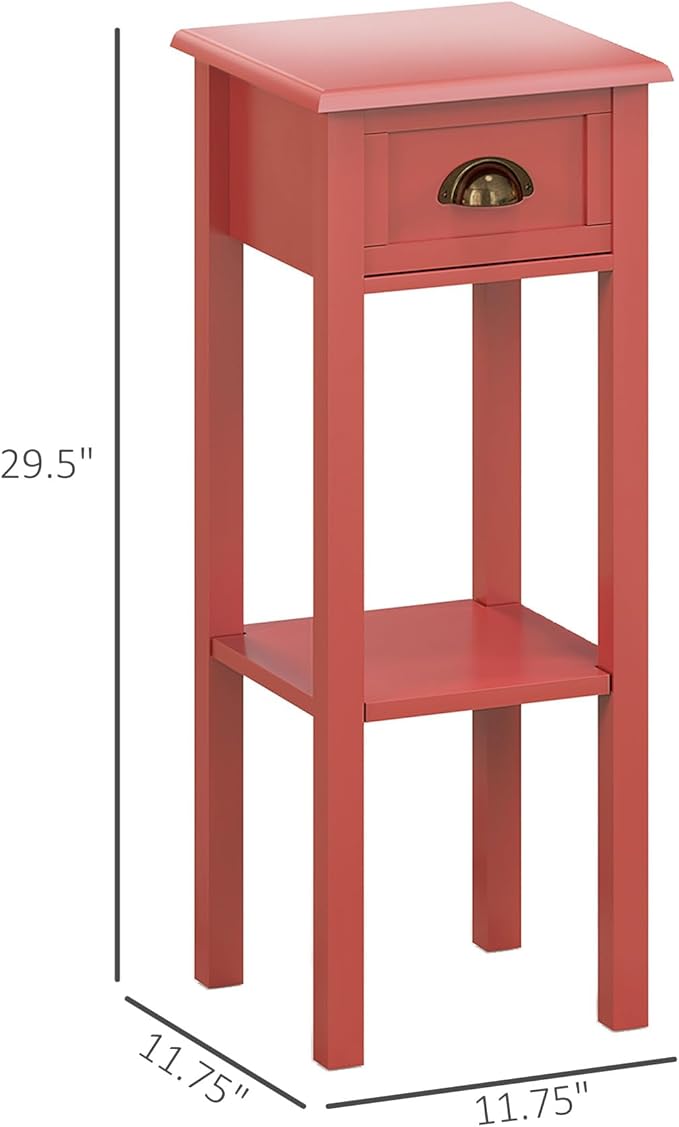 HOMCOM 2-Tier Side Table with Drawer, Narrow End Table with Bottom Shelf - Image 3