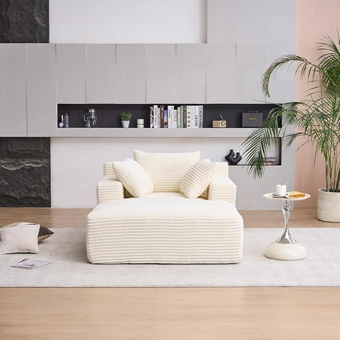 Oversized Chaise Daybed Lounge Sleeper Chair Sofa Bed Indoor, Fluffy Corduroy by Unknown