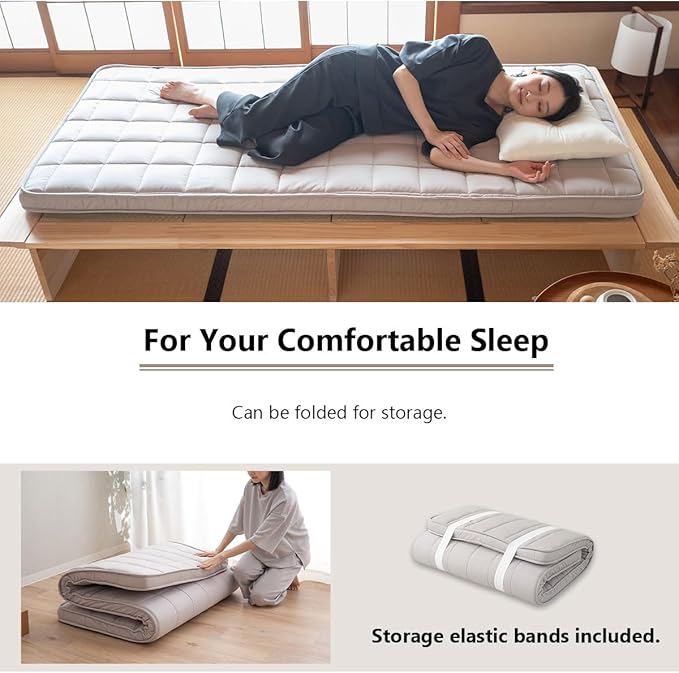 EMOOR Japanese Padded Futon Mattress Machi Small-Twin Gray, Gusset Foldable - Image 5