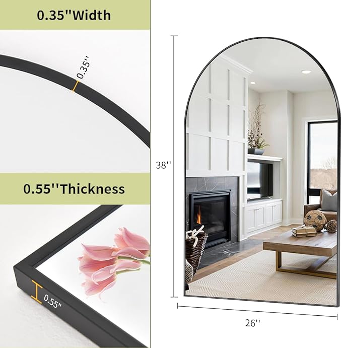 BEAUTYPEAK 26"x38" Arch Bathroom Mirror, Wall Mounted Vanity Metal Frame Mirror - Image 7