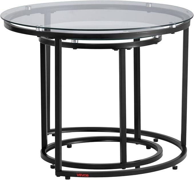 VEVOR Nesting Tables, Glass Coffee Table Set of 2, 23.6 inch Round Coffee Table - Image 10