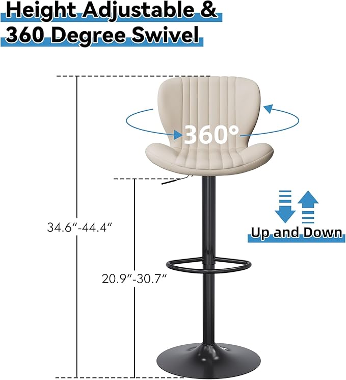 Shintenchi Bar Stools Set of 6 Modern Swivel Bar Chairs, Counter Height Faux - Image 2