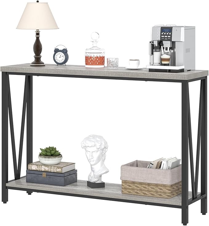 FOLUBAN Industrial Sofa Console Table, Rustic Wood and Metal Entryway Hallway - Image 8